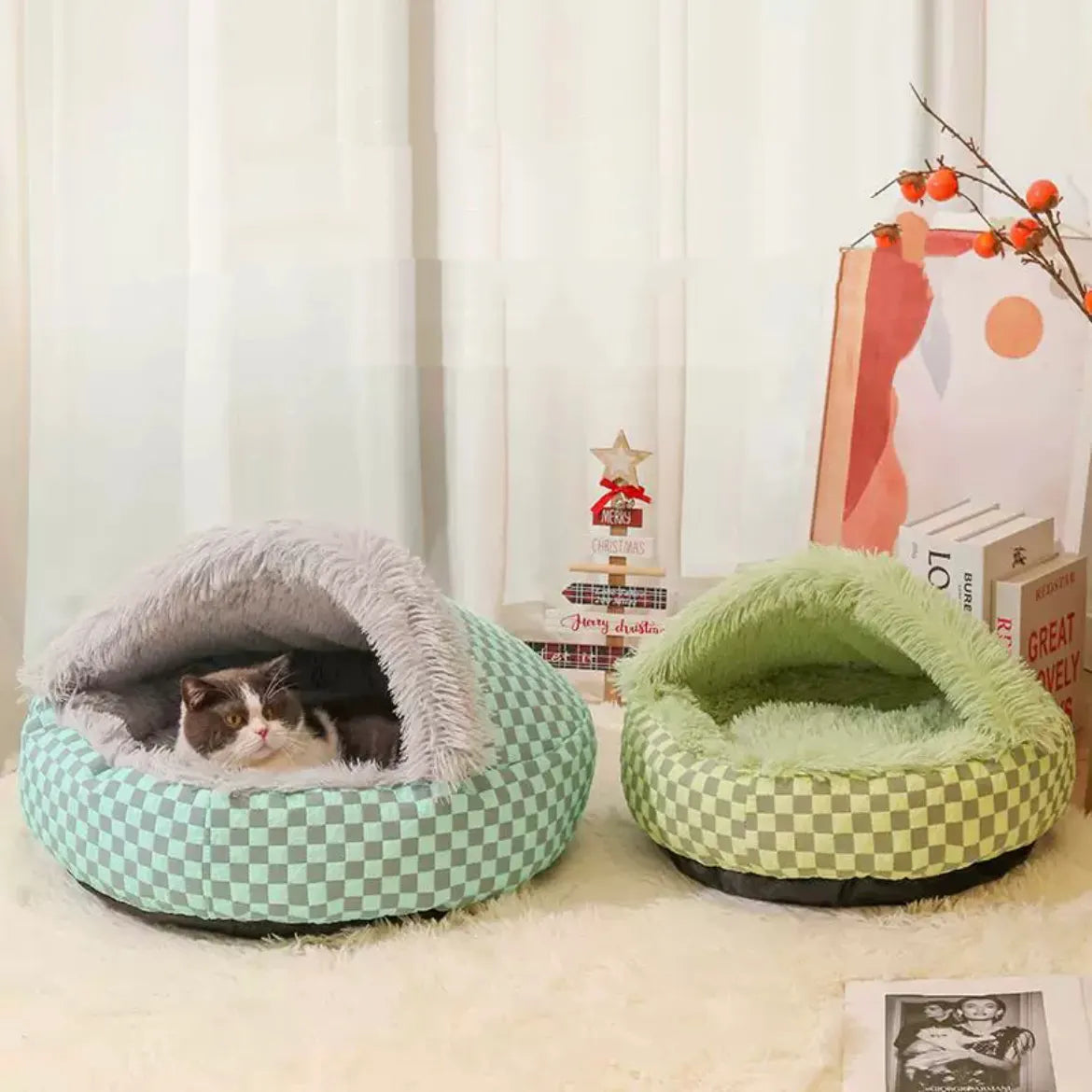 Convertible Plush Cave & Donut Pet Bed – 3 Colors, 2 Sizes