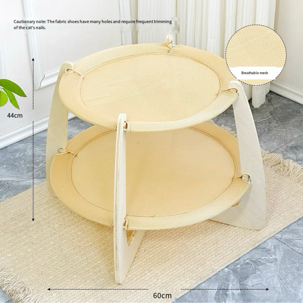 Double-Tier Wooden Cat Hammock with Woven Mats – 3 Colors