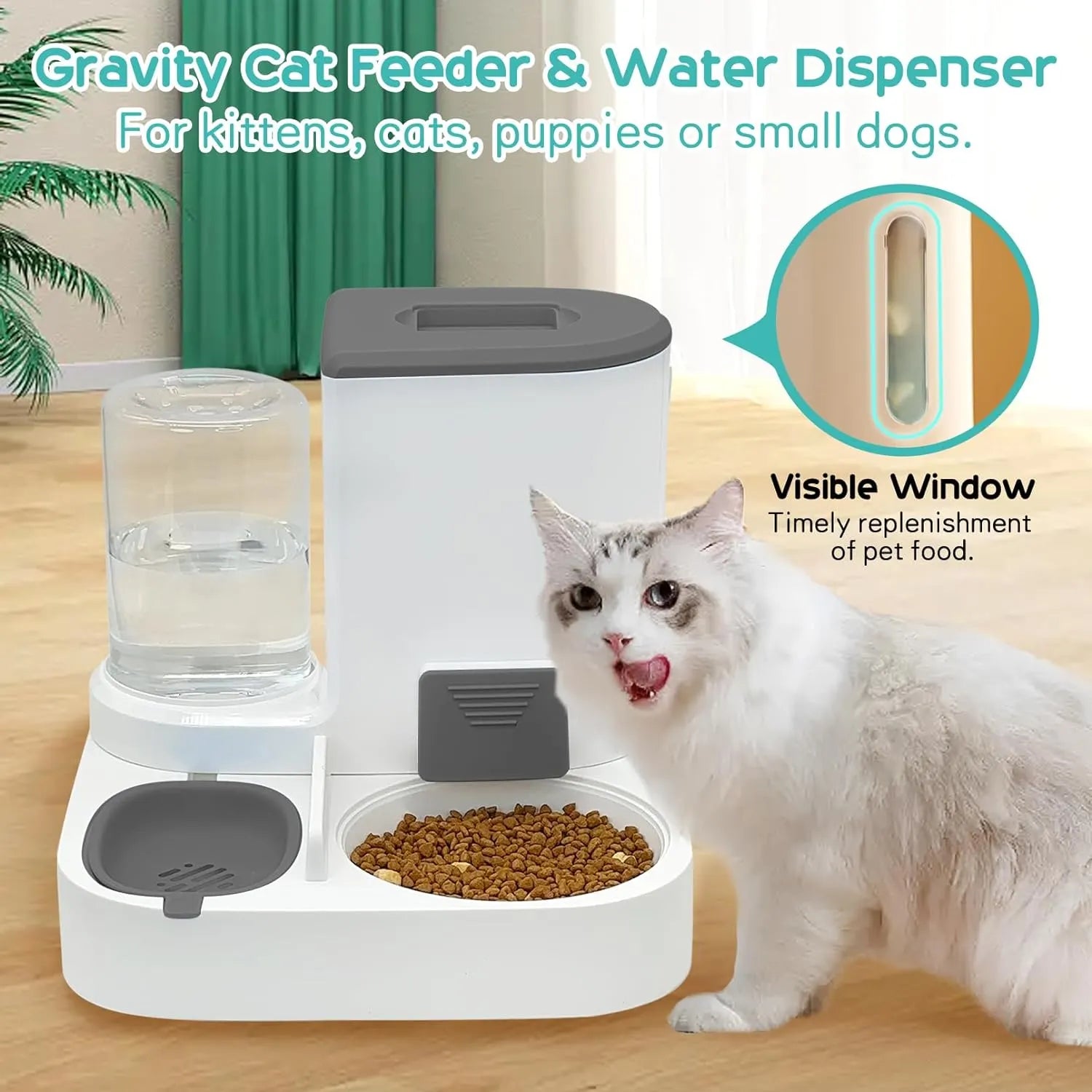 2-in-1 Detachable Cat Feeder & Automatic Water Dispenser
