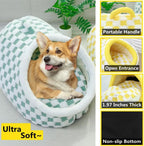 Checkered Plush Cave Bed for Cats & Small Dogs