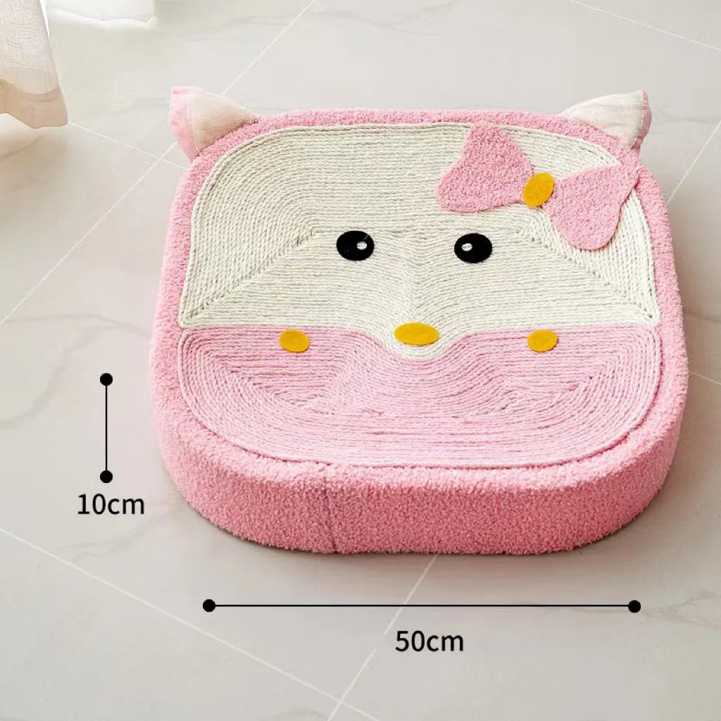 Plush Animal-Shaped Round Cat Scratcher Bed
