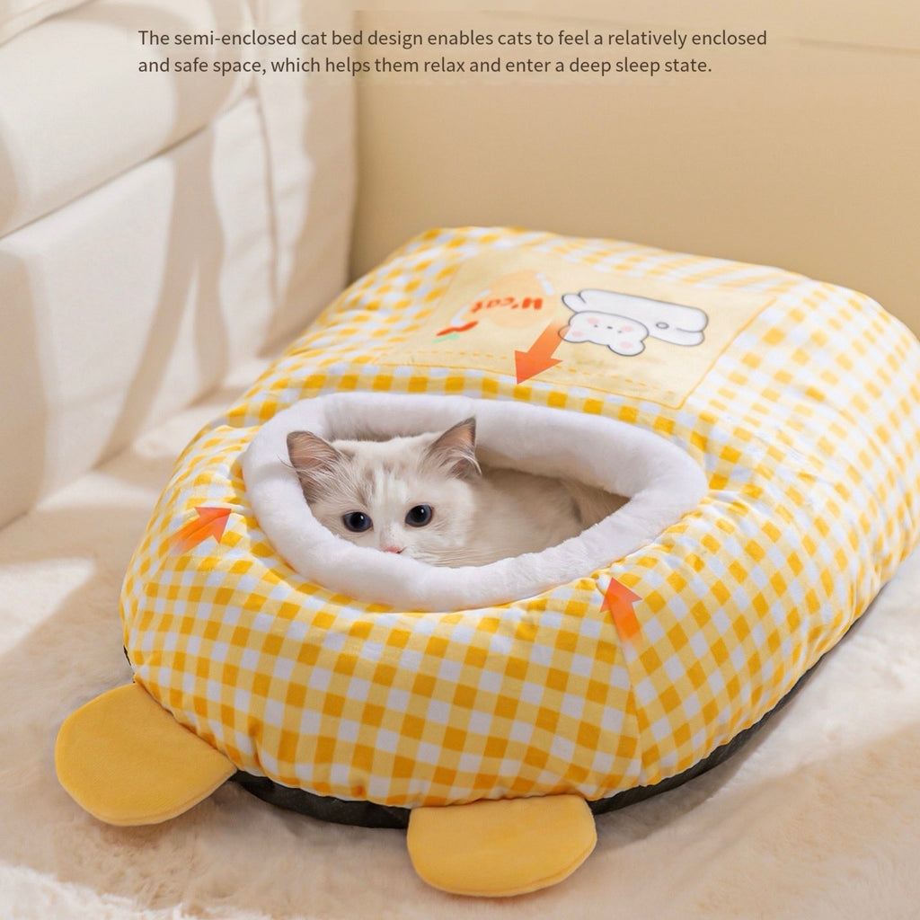 Semi-Enclosed Plush Cat Nest Bed – 2 Colors, 3 Sizes