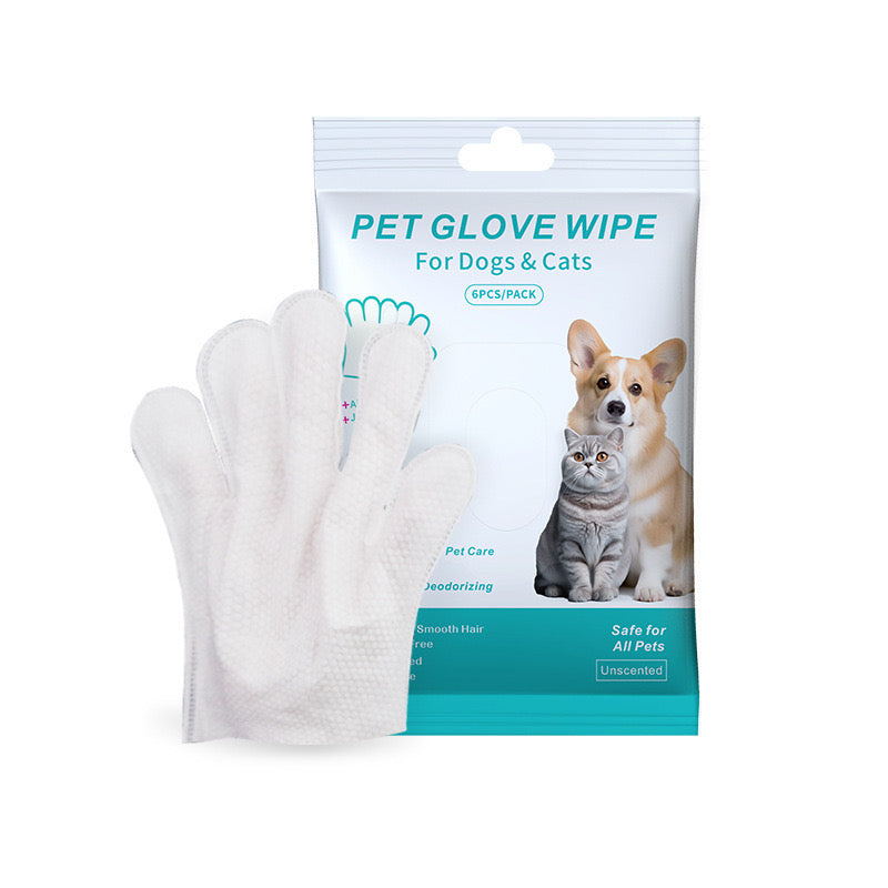 Disposable Pet Cleaning Glove Wipes – 6 Count