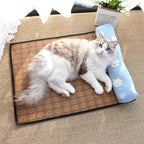 Breathable Rattan-Weave Pet Mat with Pillow – 5 Colors, 3 Sizes