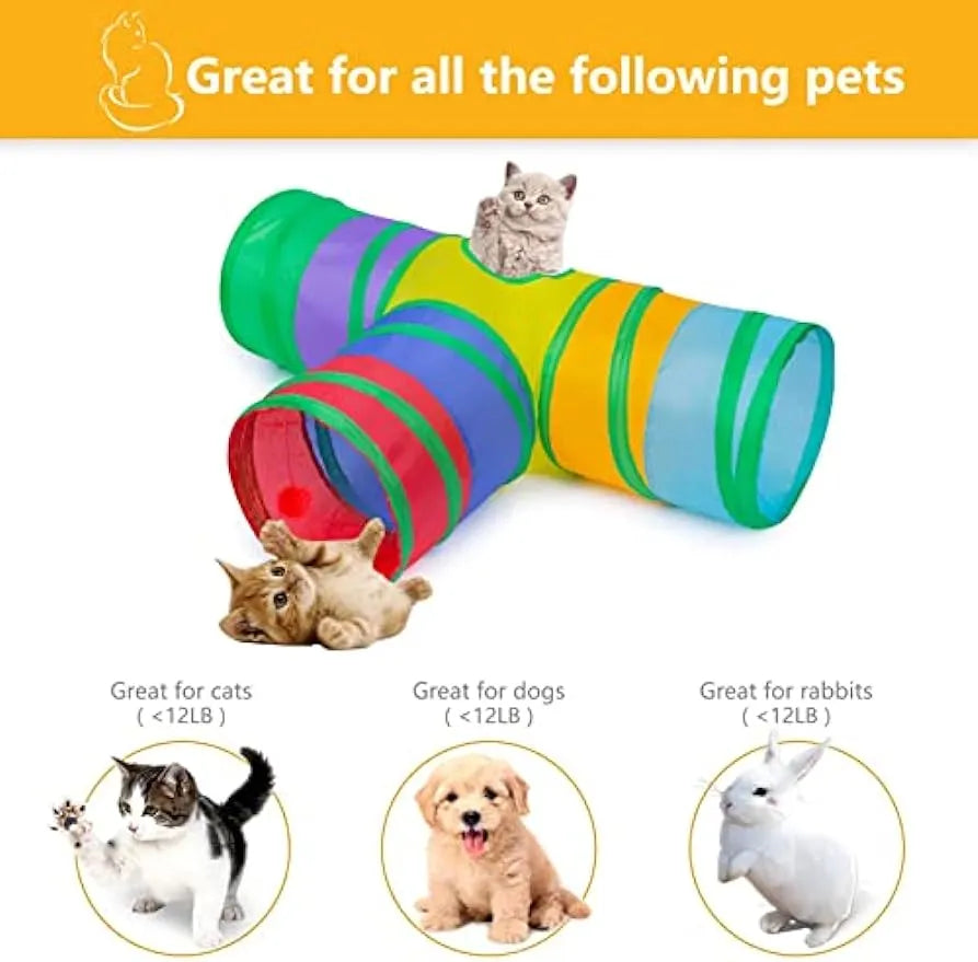 3-Way Collapsible Cat Tunnel with Play Ball – 7 Styles
