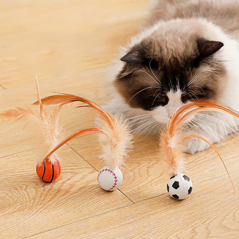 Bouncy Feather Sports Ball Toys for Indoor Cats