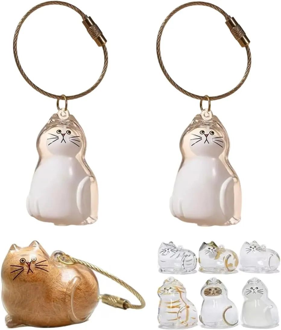 Fillable Cat-Shaped Keepsake Keychains – 2 Pieces, 6 Styles