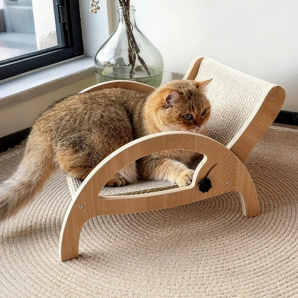 Adjustable Wooden Cat Scratcher Lounge with Sisal Mat