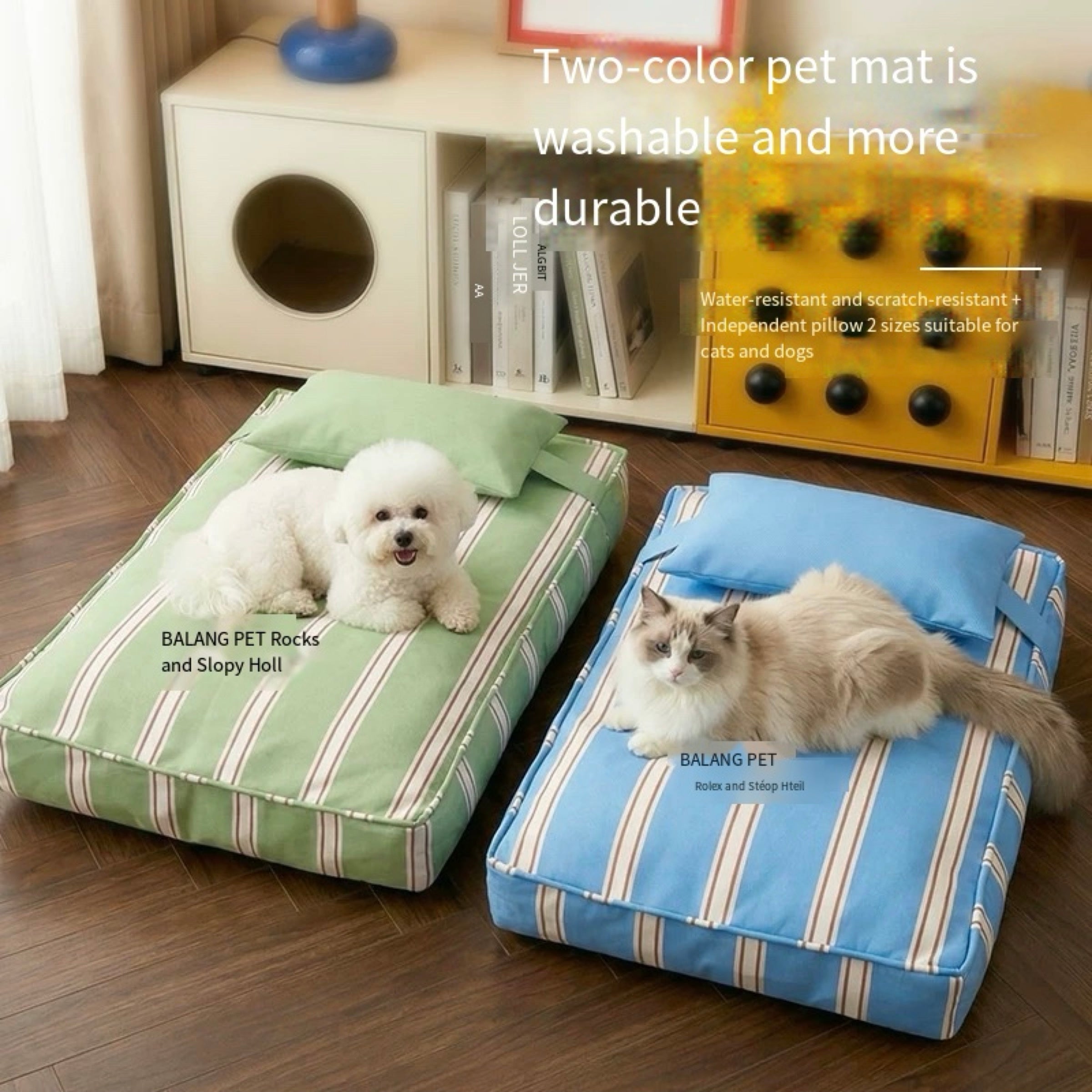 Striped Pet Mattress Bed with Pillow – S or M