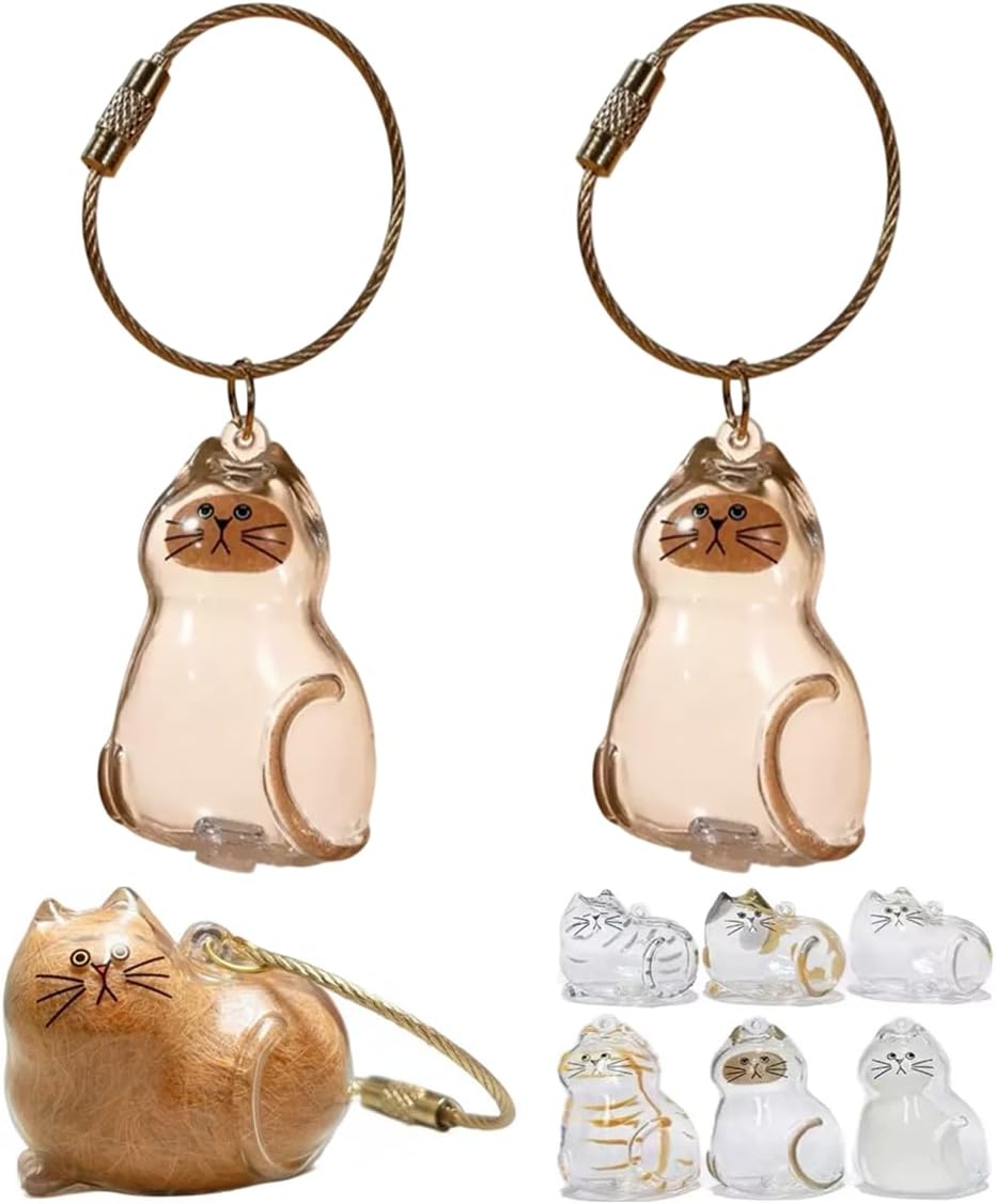 Fillable Cat-Shaped Keepsake Keychains – 2 Pieces, 6 Styles