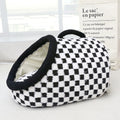 Checkered Plush Cave Bed for Cats & Small Dogs