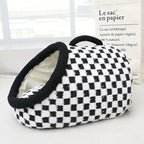 Checkered Plush Cave Bed for Cats & Small Dogs