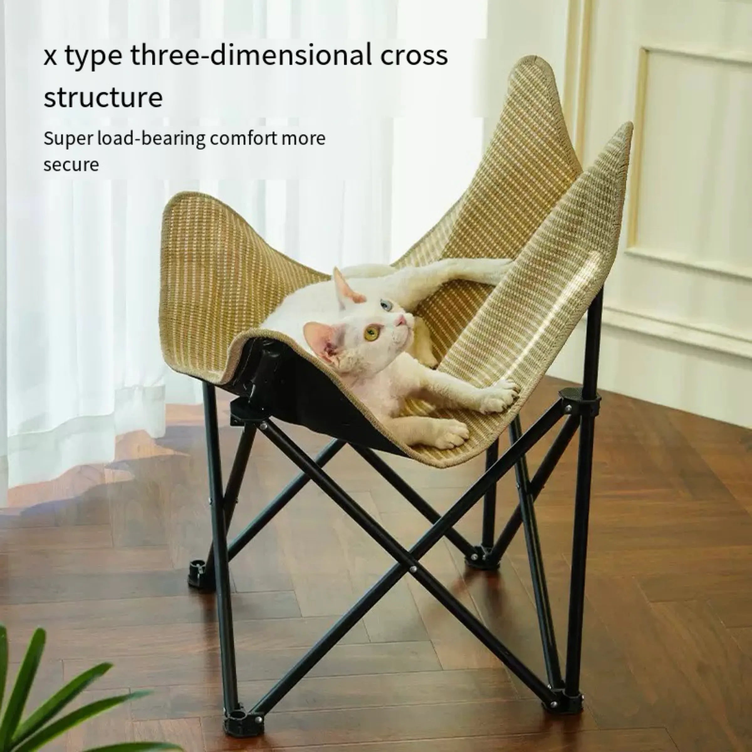 Foldable Cat Lounge Chair with Woven Seat – 1 or 2 Pack