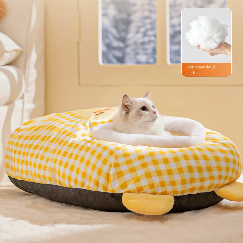 Semi-Enclosed Plush Cat Nest Bed – 2 Colors, 3 Sizes