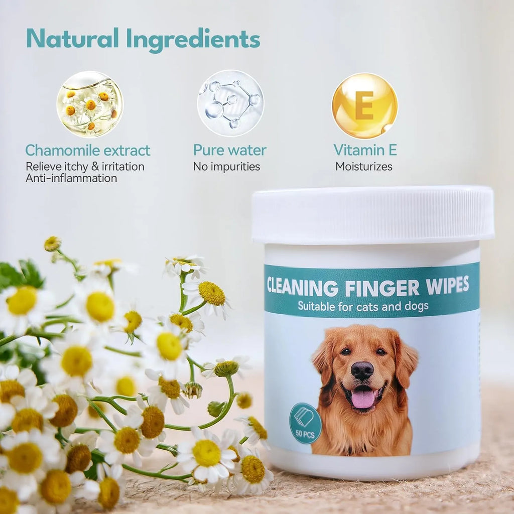 Pet Dental Finger Wipes for Dogs and Cats – 40 Count