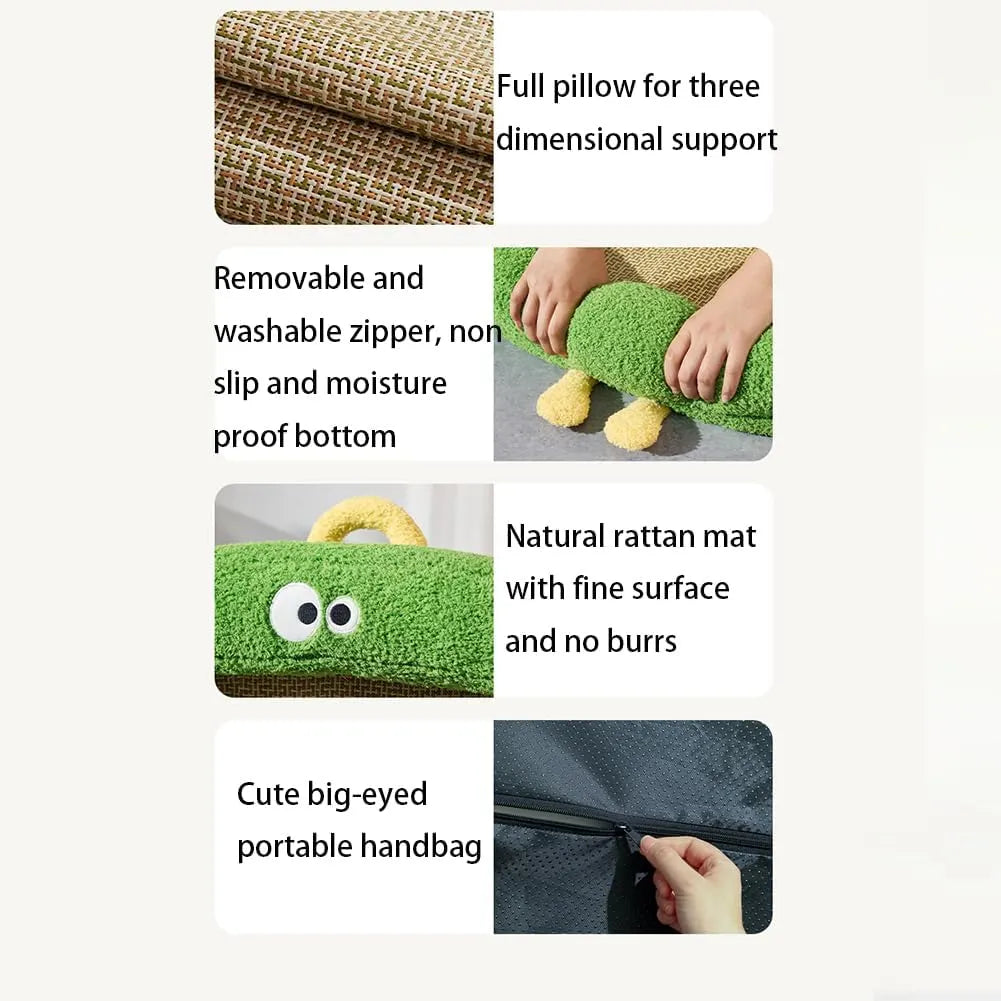 Rattan-Weave Pet Mat with Plush Bolster – 3 Sizes