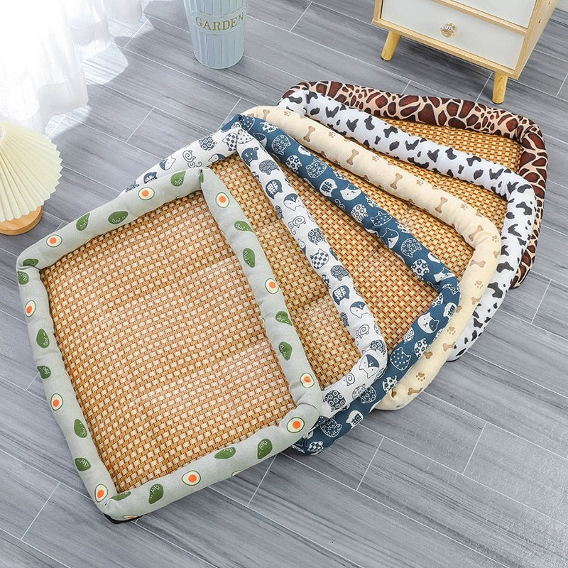 Rattan-Weave Pet Cooling Mat with Bolster – 5 Styles, 5 Sizes