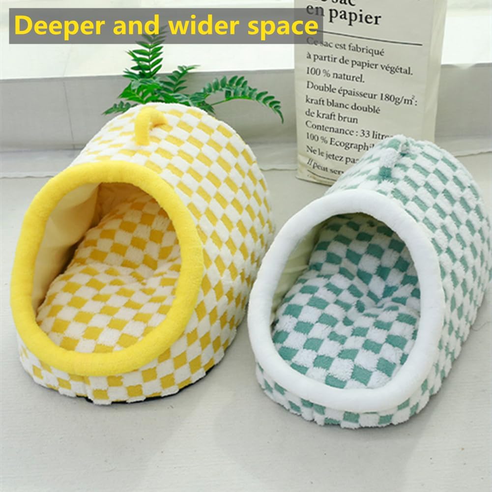 Checkered Plush Cave Bed for Cats & Small Dogs