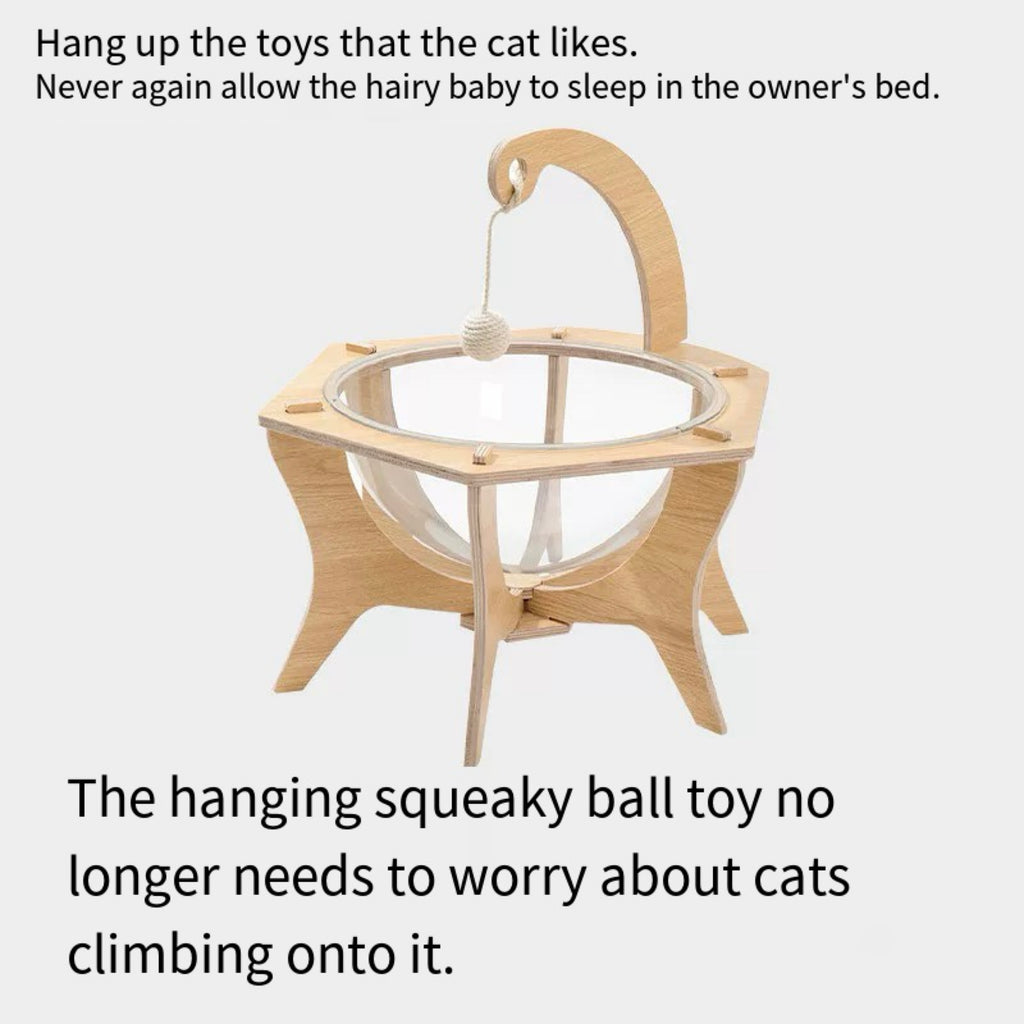 Wooden Space Capsule Cat Bed with Clear Bubble