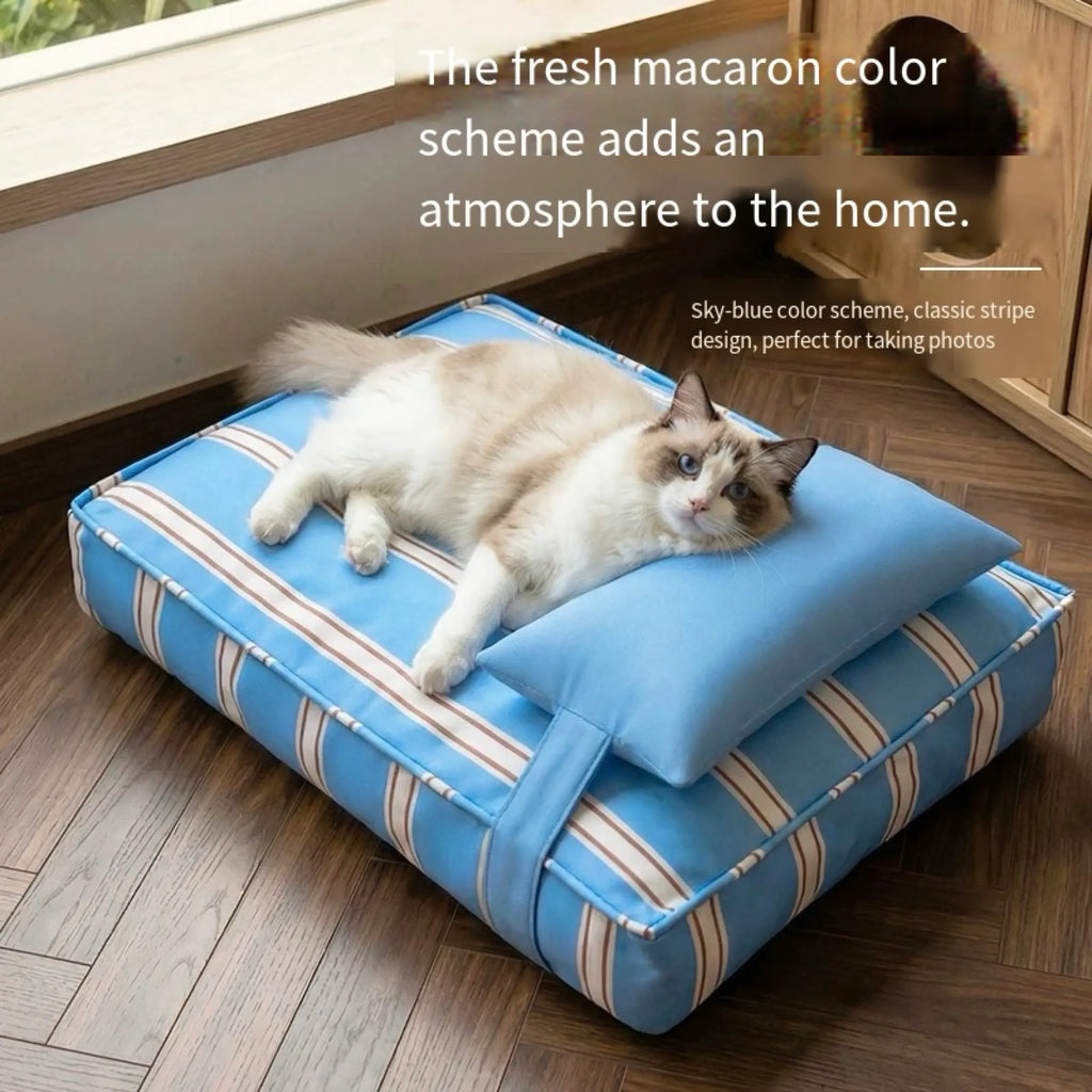 Striped Pet Mattress Bed with Pillow – S or M