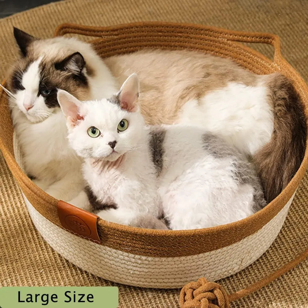 Handwoven Cotton Rope Cat Basket Bed with Teaser – 10 Designs