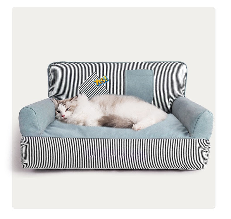 Striped Bolster Pet Sofa Bed – 2 Styles, 3 Sizes