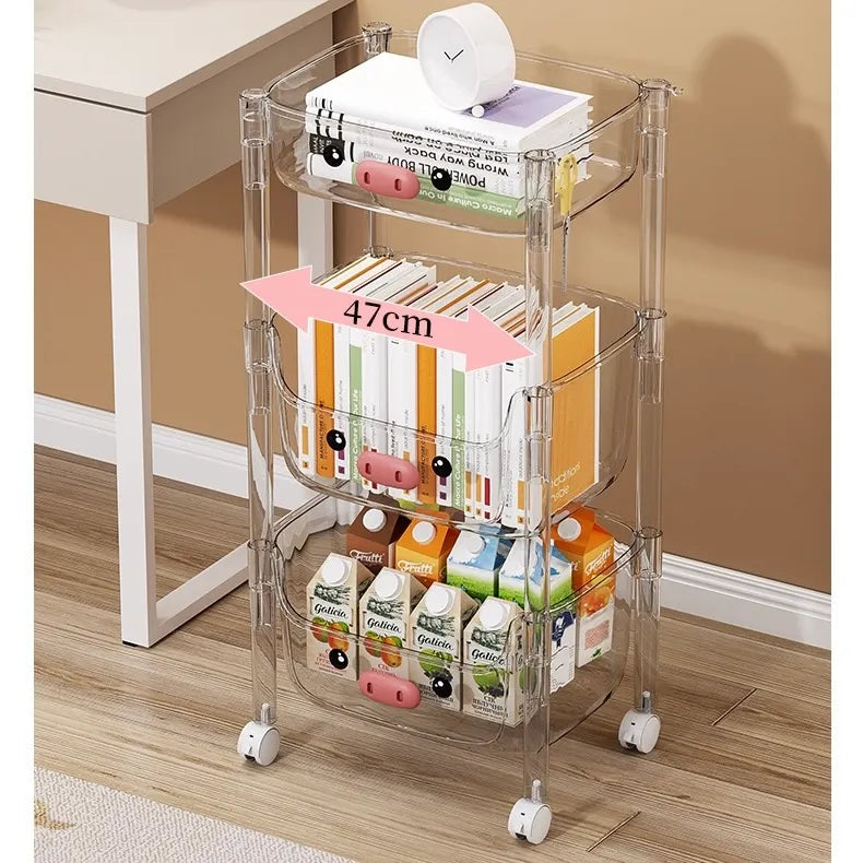 Plastic Storage Rack. Kids Toy Storage Organiser. Multi-layer Storage Rack. Plastic Trolley. Transparent. Movable Baby Bookcase