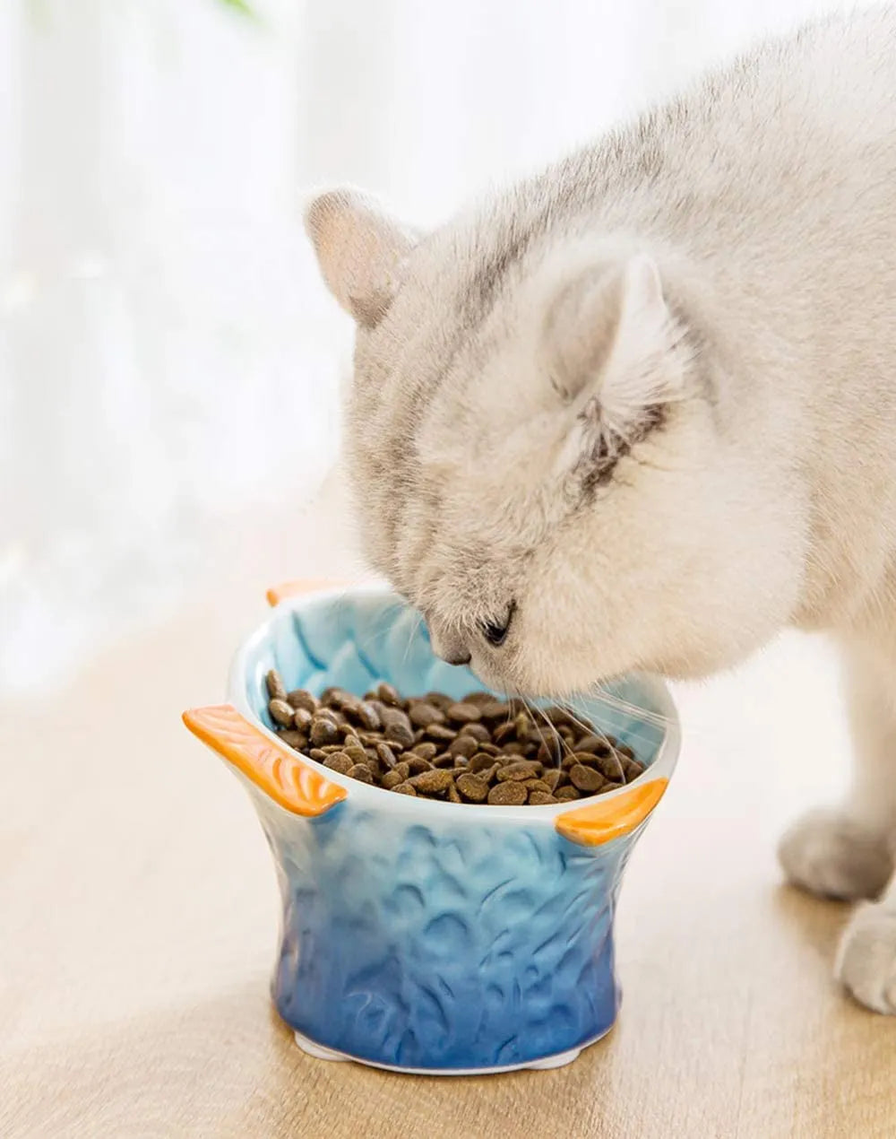 Colorful Raised Ceramic Cat Food Bowl – 4 Colors