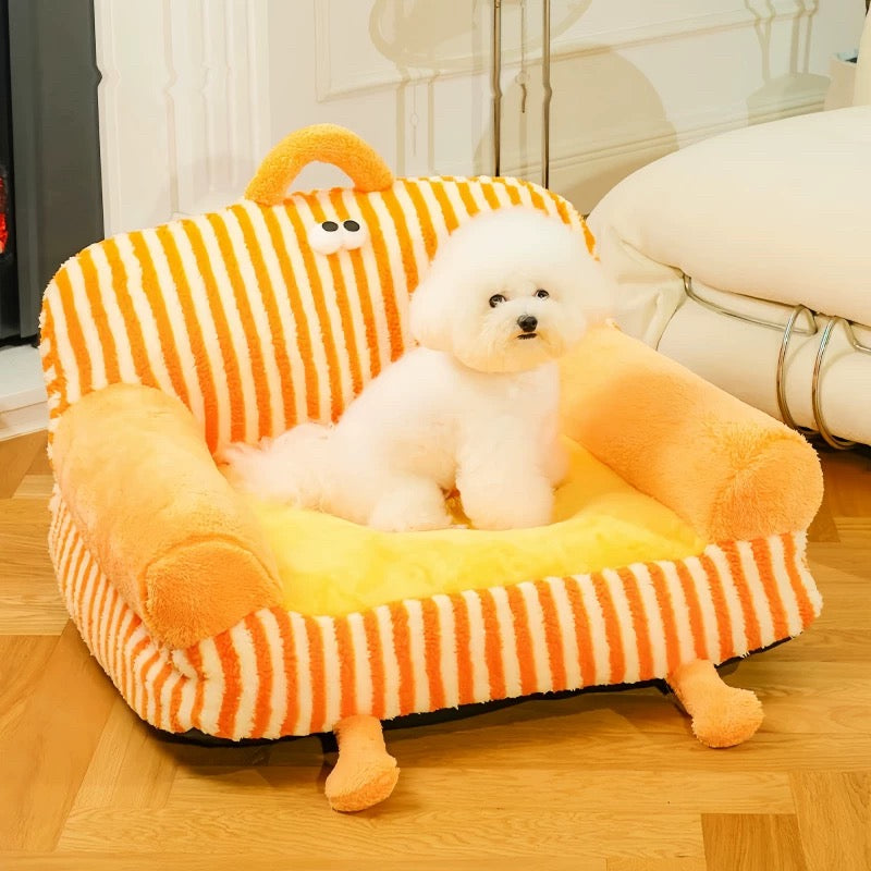Cartoon Striped Pet Sofa Bed – 2 Colors, 3 Sizes