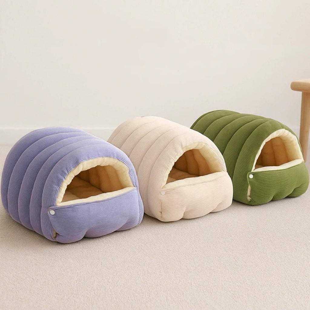 Corduroy Cat Cave Bed with Removable Cover – 3 Sizes