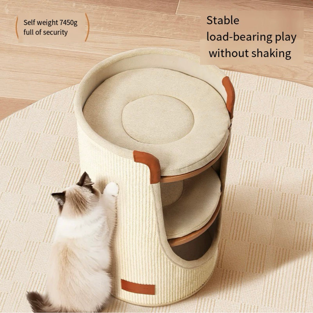 Two-Level Sisal Cat Scratcher Bed with Round Lounges