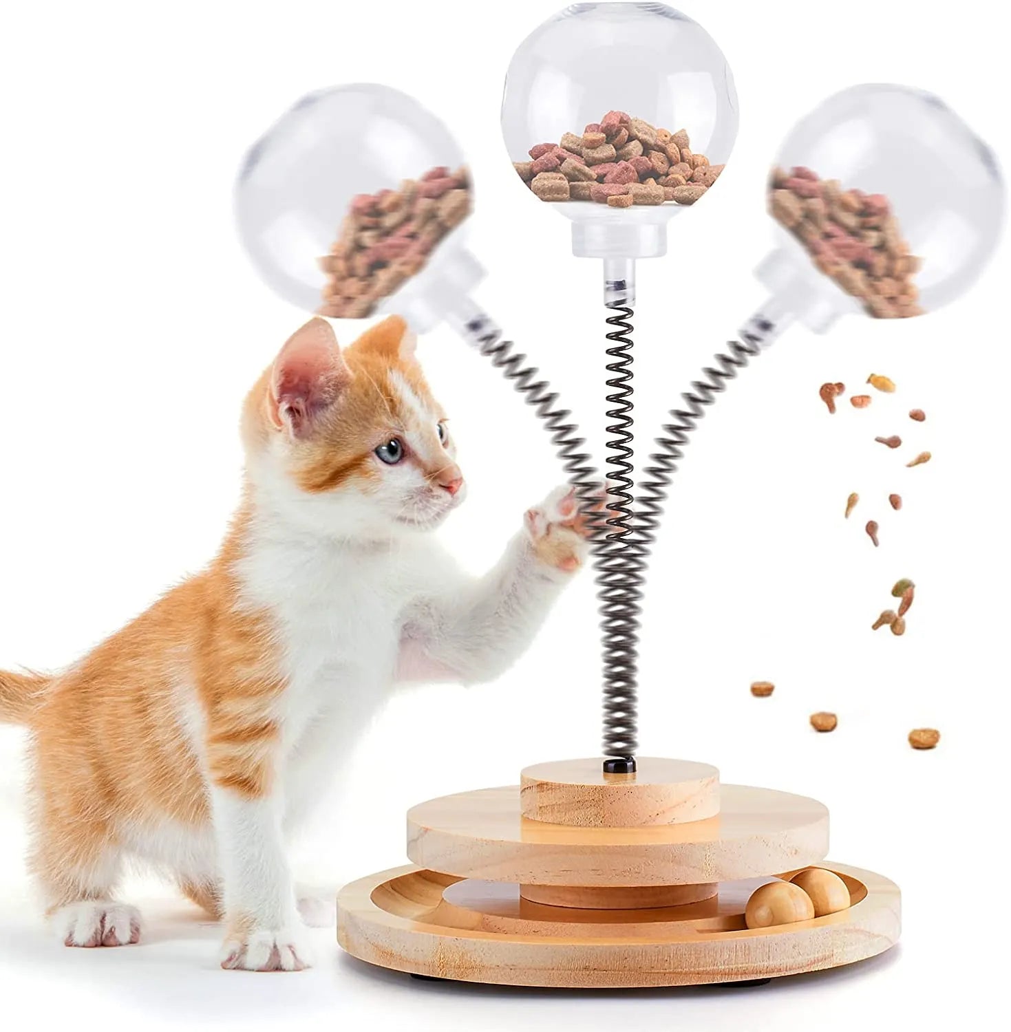Spring-Mounted Interactive Cat Treat Dispenser Toy