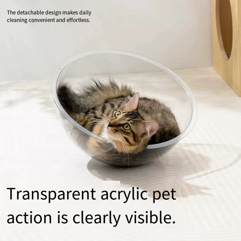 Wooden Space Capsule Cat Bed with Clear Bubble