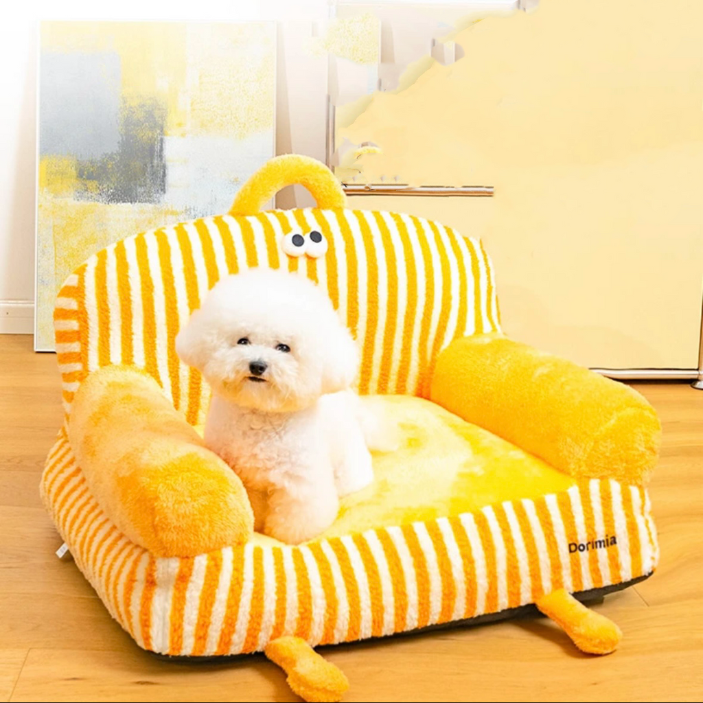 Cartoon Striped Pet Sofa Bed – 2 Colors, 3 Sizes
