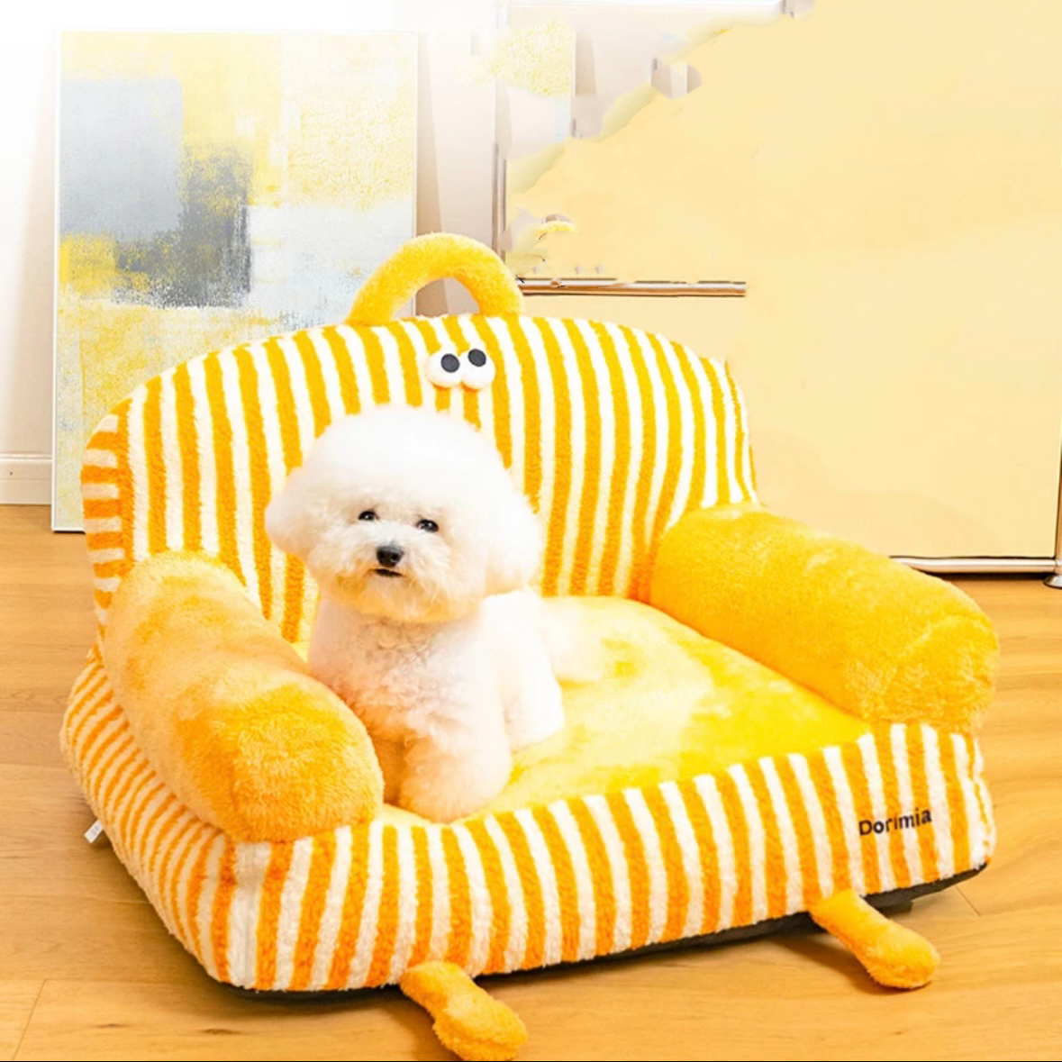 Cartoon Striped Pet Sofa Bed – 2 Colors, 3 Sizes