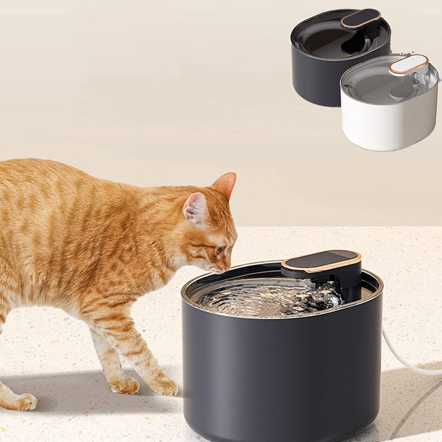 Round Pet Water Fountain with Filter Option – Black or White
