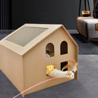 Cardboard Cat House with Integrated Scratching Pad