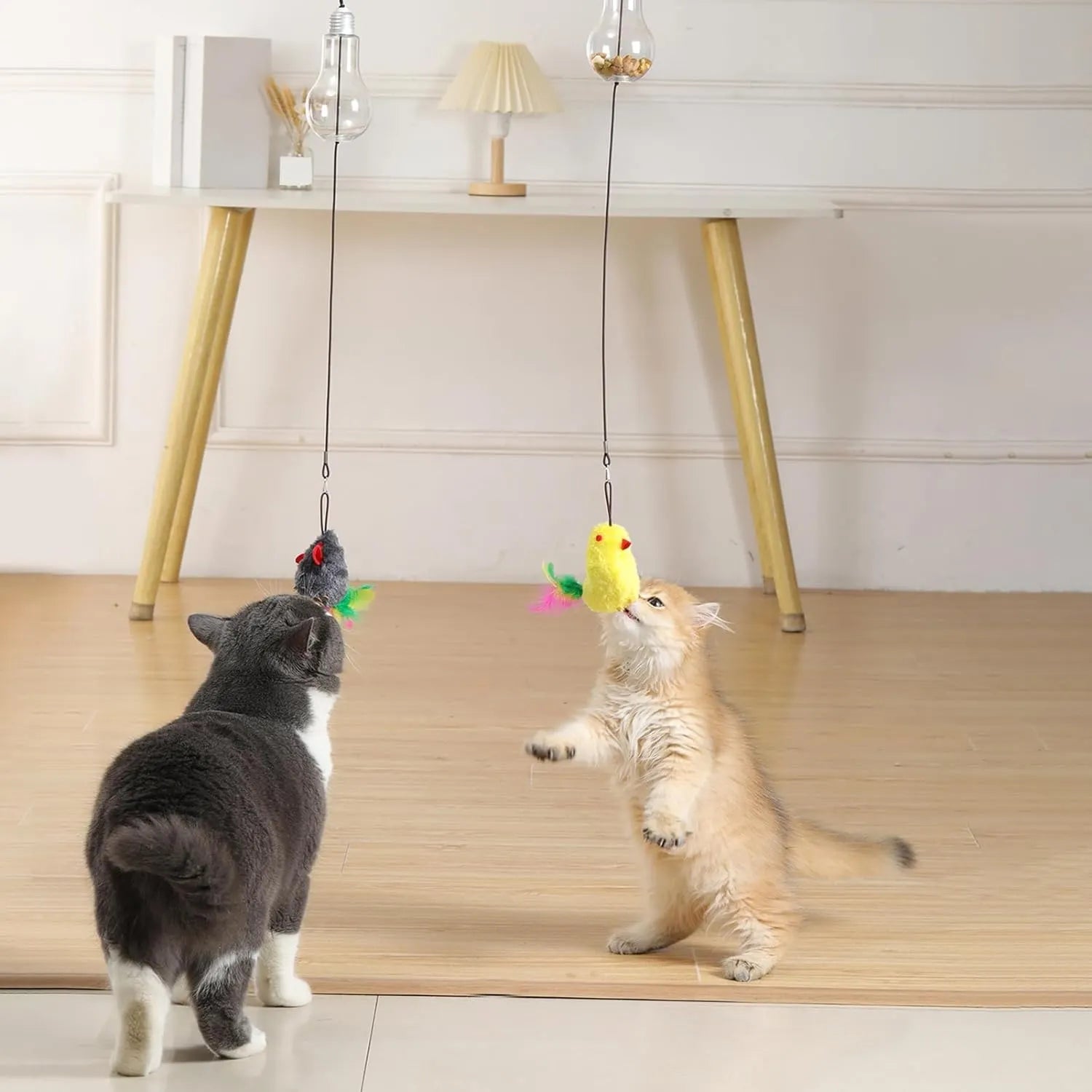 Hanging Plush Chicken Cat Toy with Elastic Cord