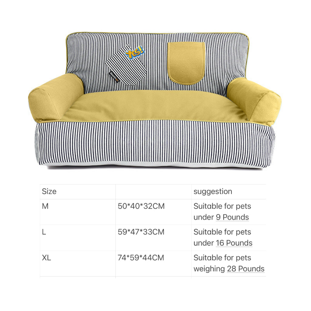 Striped Bolster Pet Sofa Bed – 2 Styles, 3 Sizes