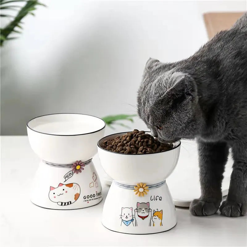 Raised Ceramic Cat Food & Water Bowls – Single or Set