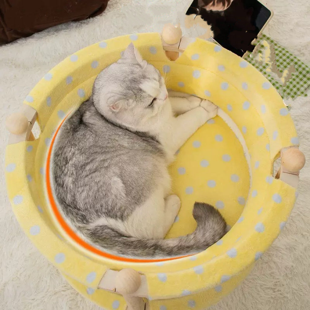 2-Layer Pine Wood Cat Hammock Bed with Washable Covers