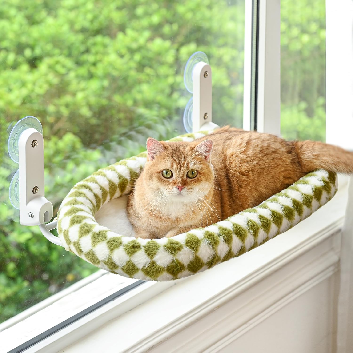 Foldable Plush Bolster Cat Window Bed with Suction Cups