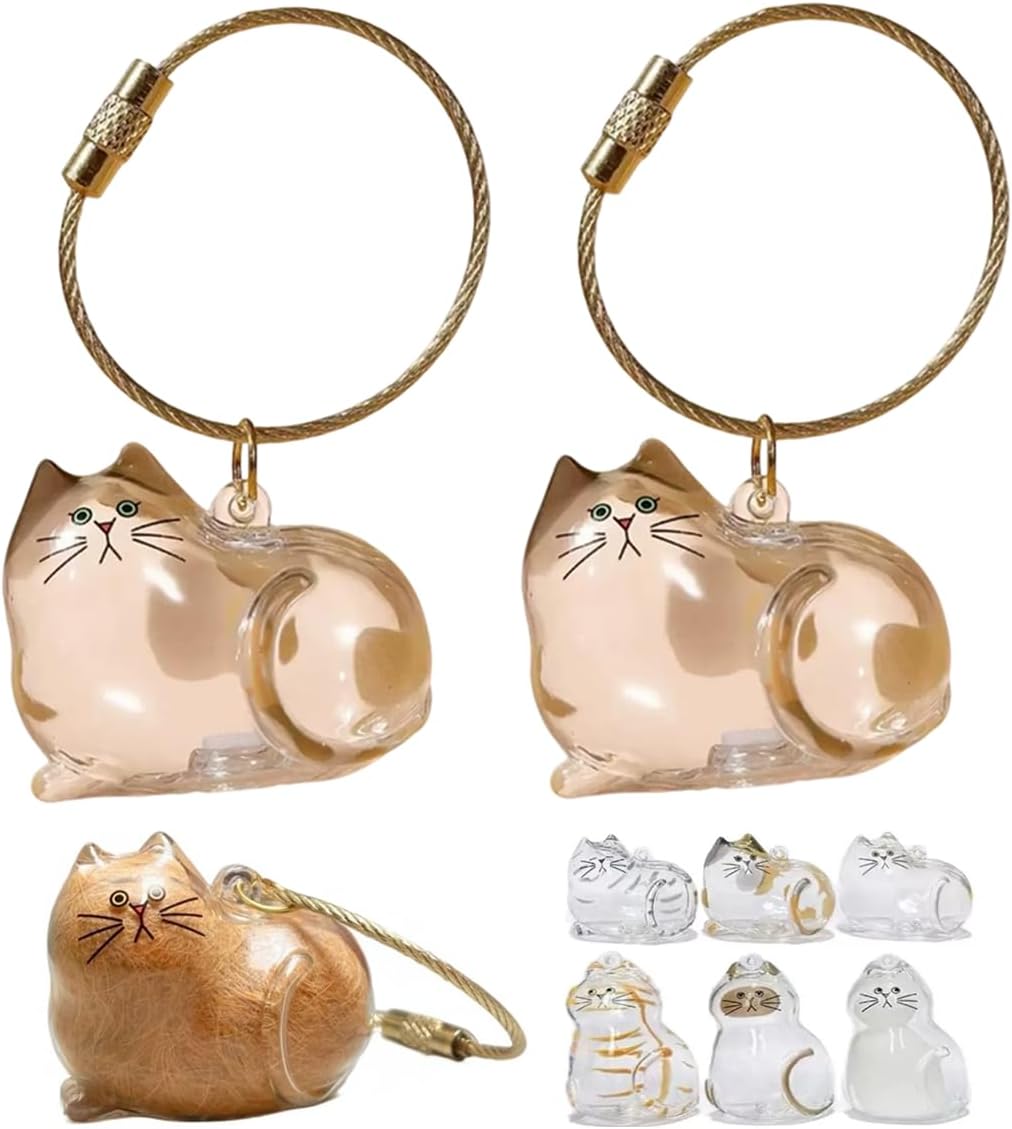 Fillable Cat-Shaped Keepsake Keychains – 2 Pieces, 6 Styles