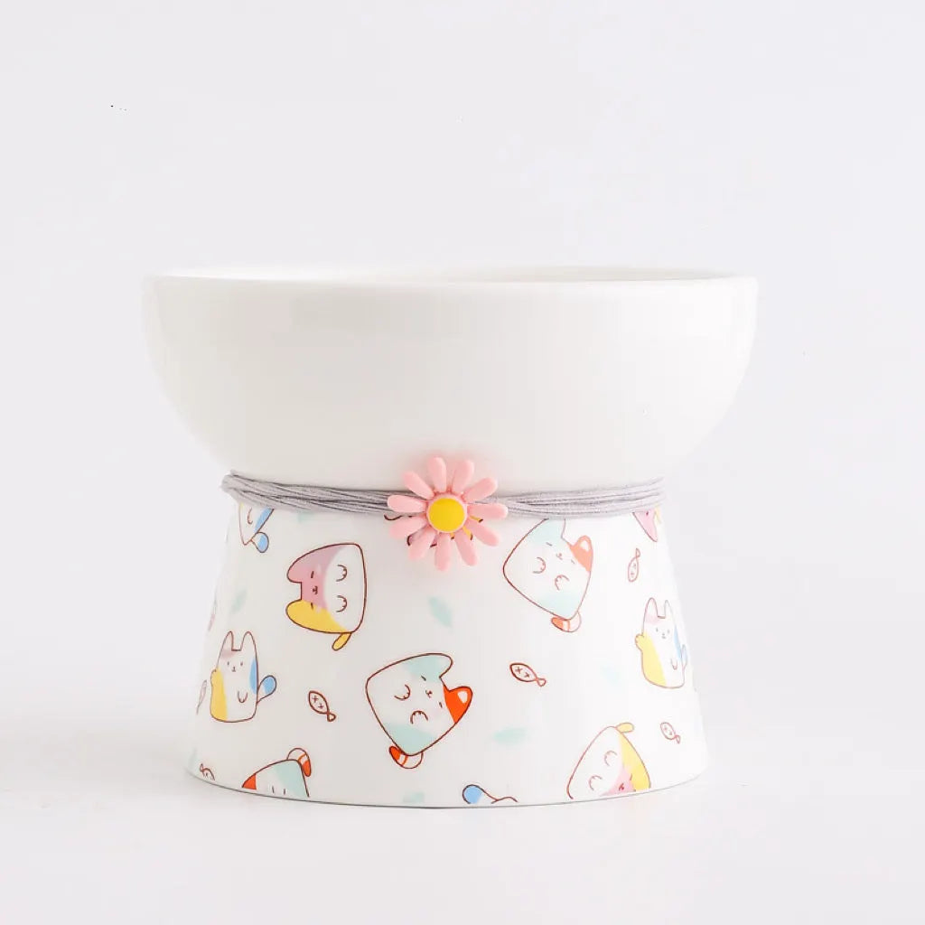 Cute Printed Raised Ceramic Cat Bowl – 4 Designs