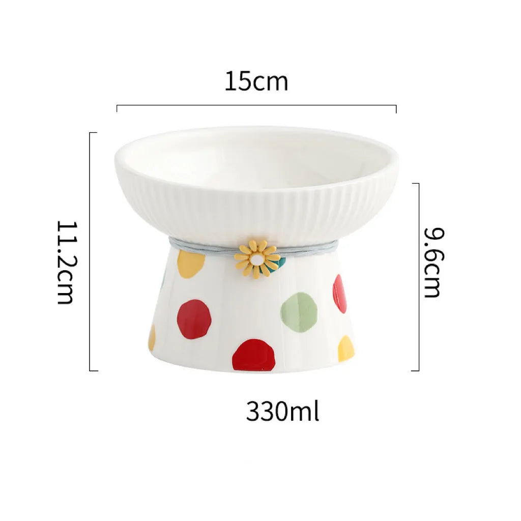 Colorful Polka Dot Raised Ceramic Cat Bowls – 6 Models
