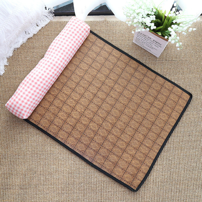 Breathable Rattan-Weave Pet Mat with Pillow – 5 Colors, 3 Sizes