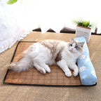 Breathable Rattan-Weave Pet Mat with Pillow – 5 Colors, 3 Sizes