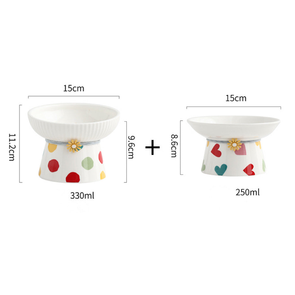 Colorful Polka Dot Raised Ceramic Cat Bowls – 6 Models