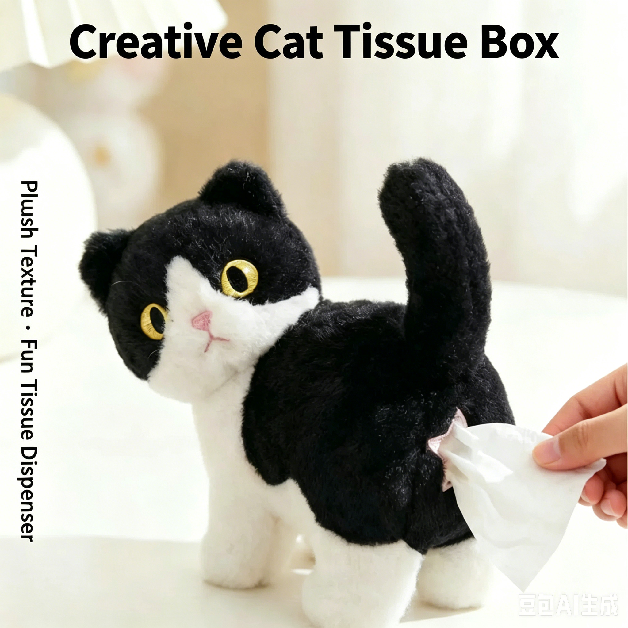Plush Black Cat Tissue Box Dispenser – 1 or 2 Pack