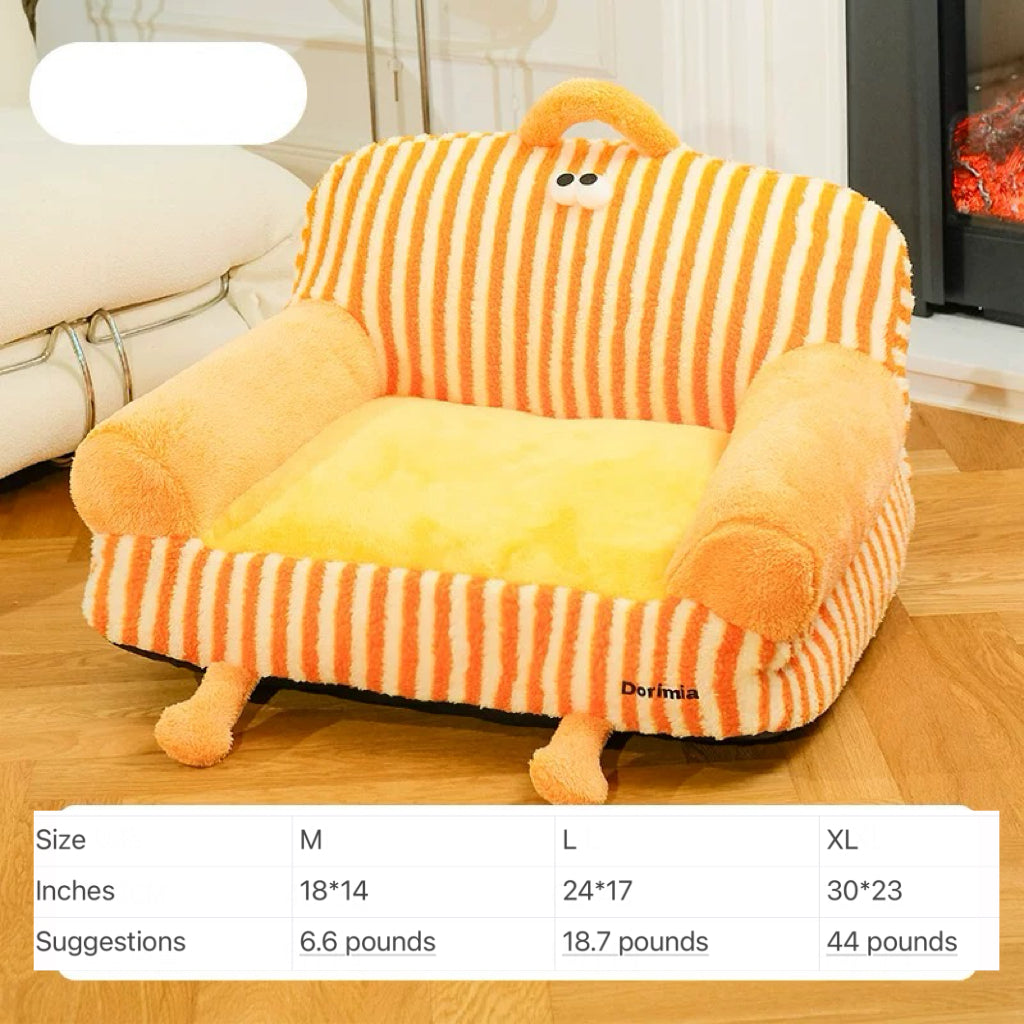 Cartoon Striped Pet Sofa Bed – 2 Colors, 3 Sizes